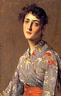 Japanese Canvas Paintings - Girl in a Japanese Kimono